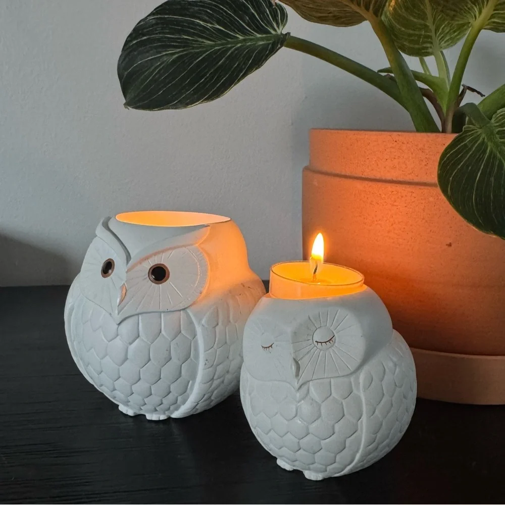PARTYLITE Ceramic Owl Figurine Tea light Candle Holder 2 Piece - Picture 2 of 4